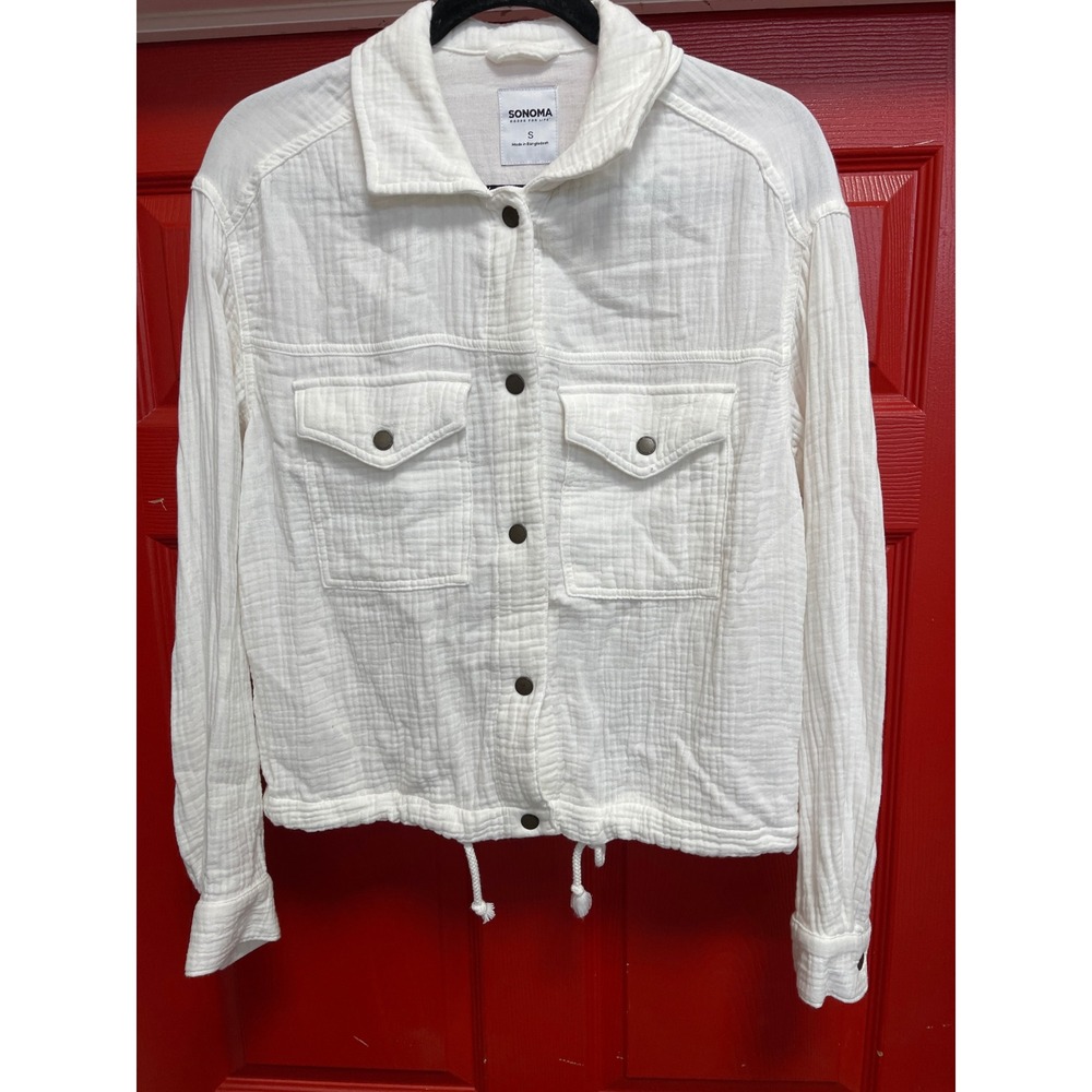 Sonoma Goods For Life White Gauze Utility Jacket Small Drawstring Hem Button Up